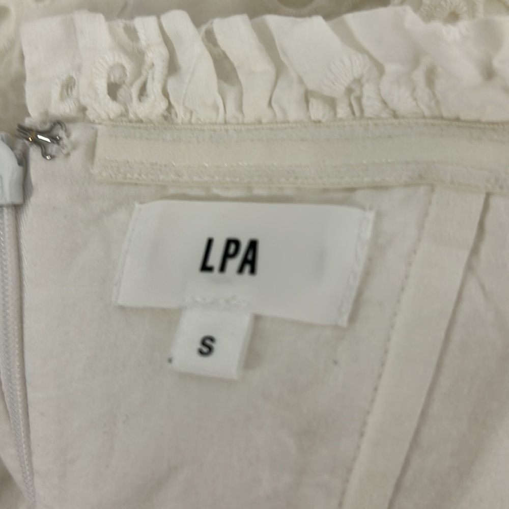 Revolve LPA White Eyelet Corset Fitted Off Shoulder Bodycon Mini Dress Small - Picture 7 of 7